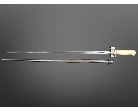 A WWI French M 1866/93/16 Lebel Epee bayonet with steel scabbard and matching numbers.