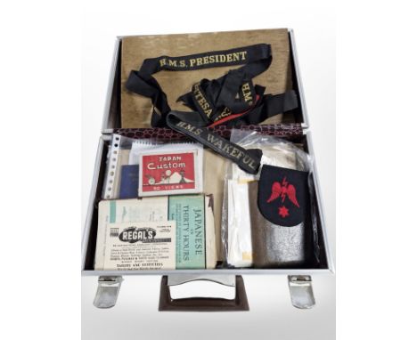 A small briefcase of assorted ephemera and naval decorations, seaman's pocket book dated June 1943, the property of R A Bonif
