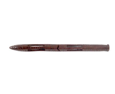 A good late 18th Century fruitwood knitting stick, of square section with two lanterns each with two balls and tapering to a 