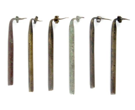 A scarce group of six 19th Century brass straw splitters, each approx. 7cms contained in a tobacco tin with note of provenanc