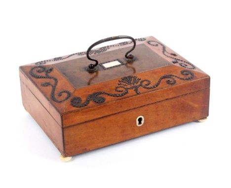 A well fitted Palais Royal satinwood and cut steel mounted sewing box, circa 1830, of rectangular form raised on four bone fe