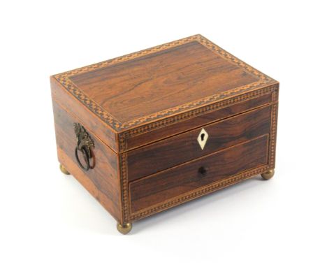 An unusual rosewood and inlaid Tunbridge ware box dated 1825 and with an internal colour print of Brighton, the rectangular b