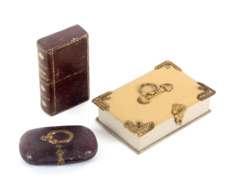 Three sewing companions, comprising a rectangular celluloid sewing box for a child with gilt metal mounts and fitted interior