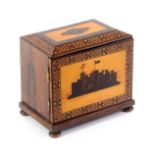 An attractive Tunbridge ware rosewood casket, the canted rectangular top with a geometric mosaic