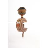 An early painted Tunbridge ware white wood sewing clamp, with ring, floral and leaf painted
