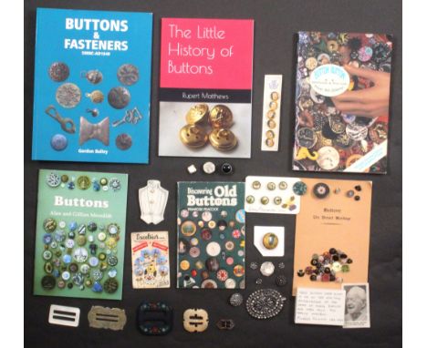 A collection of buttons, 19th Century and later, including glass, Art Deco, plastic, metal, wooden, mother of pearl, includin