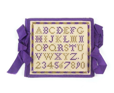 A good Bristol card sampler style needle book, one side neatly worked in cross stitch with lower case alphabet, the reverse w