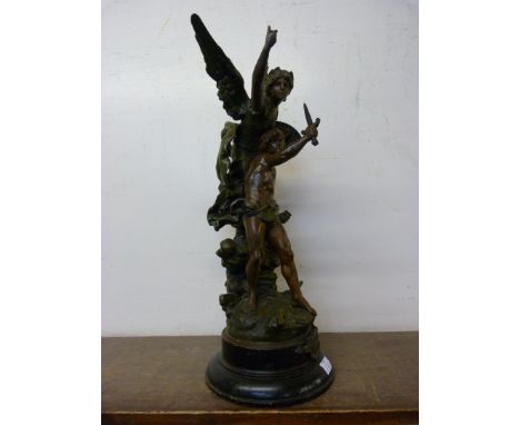 Via Ad Gloriam, Art Nouveau patinated spelter figure group, on ebonised socle 