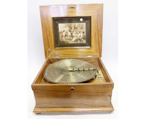 A Polyphon 15.1/5" Model 43B Table Disc Musical Box, serial no. 69158, with single-section comb (one off), reeded cast titled