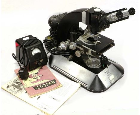 Reicher (Austria) Binocular Microscope no.311222, with four lens turret (only three lenses), two way adjustable stage, fine/c