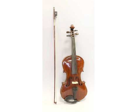 Violin 14" two piece back, labelled 'Jacobus Stainer Deutshe Arbeit 1886' stamped under button 'L Adler' cased, edges to fron