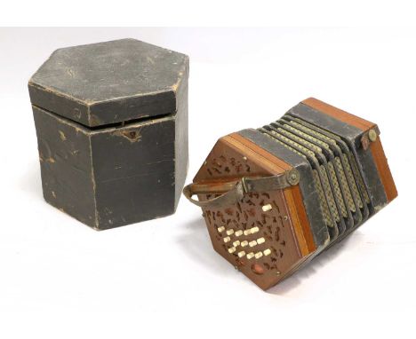 Concertina  30 button Anglo system, handrest indistinctly stamped, serial no.158103 (cased)Requires restoration