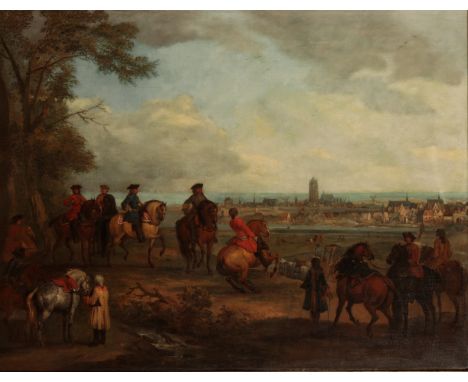 ASCRIBED TO ADAM FRANS VAN DER MEULEN (1632-1690) Cavalry approaching a town in the Low Countries, probably Dordrecht with a 