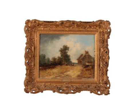 ALFRED VICKERS Snr (1786-1868) A figure in a landscape beside a cottage oil on panel, 19cm x 23.5cm Provenance: Purchased fro