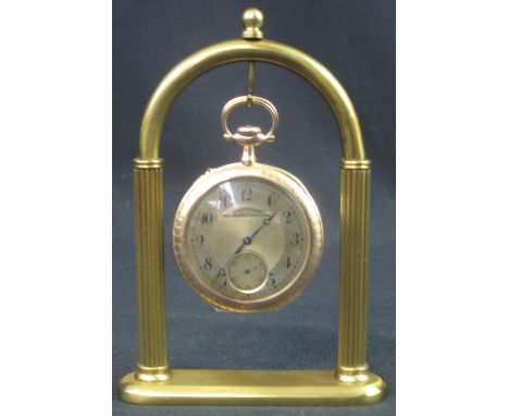 SWISS 14CT GOLD KEYLESS, OPEN FACED, FANCY FOB WATCH, having engine turned face with seconds dial, marked: J. Assmann, Glashu
