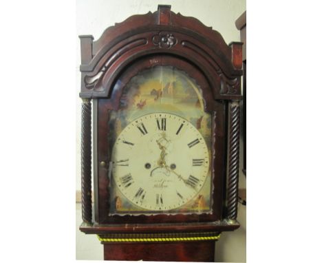 19TH CENTURY WELSH MAHOGANY EIGHT DAY LONG CASE CLOCK, by David Jones of Merthyr, having arched hood with arched aperture, fl