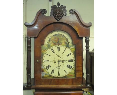 LARGE VICTORIAN MAHOGANY EIGHT DAY, LONG CASE CLOCK, by Thomas Webb of Cardigan, the case with broken swan neck pediment and 