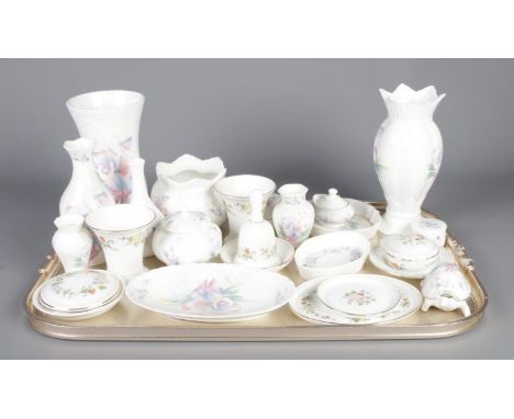 A tray of Aynsley and Wedgwood ceramics, in Mirabelle and Little Sweetheart patterns. To include vases, trinket dishes and po