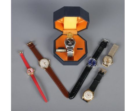 Six manual wristwatches. Including Bulova, Curtis, Everite, etc.  