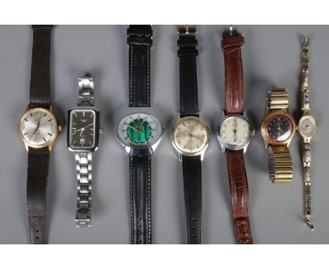 Seven manual wristwatches. Including Timex, Romas, Ingersoll, etc.  