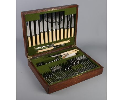 An oak cased canteen of George Ibberson &amp; Co silver plated cutlery.  