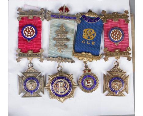 Four silver masonic medals. Including Royal Order of Buffalos examples, etc.  