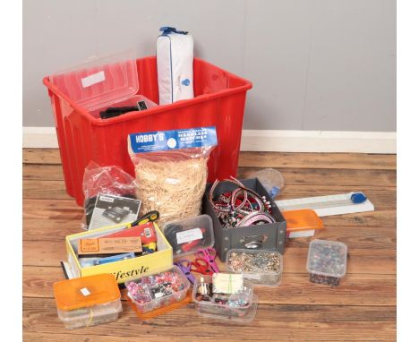 A large quantity of craft equipment, to include an assortment of tools, matchsticks, beads, scales, craft scissors etc.  