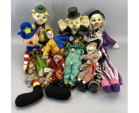 CLOWN, PIEROT &amp; VINTAGE BISQUE DOLLS - a collection to include two standing pottery clown money boxes, 41cm heights