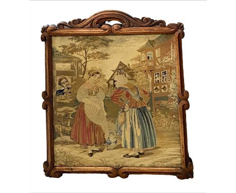 CIRCA 1900 NEEDLEWORK TAPESTRY - in a carved mahogany frame, 57 x 49cms overall