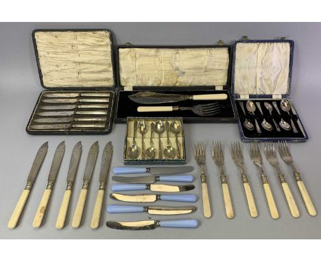 CASED &amp; LOOSE VINTAGE CUTLERY GROUP - including silver handled table knives, EPNS teaspoons, fish knives and forks, cased