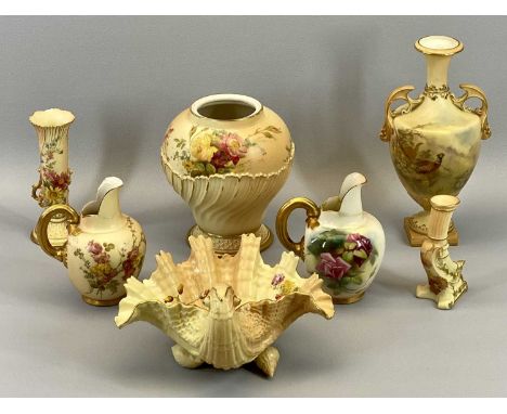 ROYAL WORCESTER BLUSH - including a twin-handled vase, 23cms tall, a potpourri censer, 16cms and five other pieces (damages)