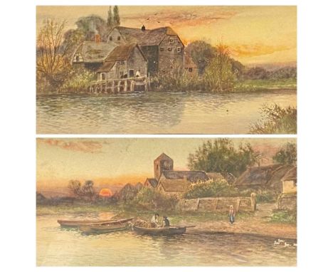 I CLIFFORD 19th century watercolours, a pair - two river scenes with workmen, buildings and both under the setting sun, signe