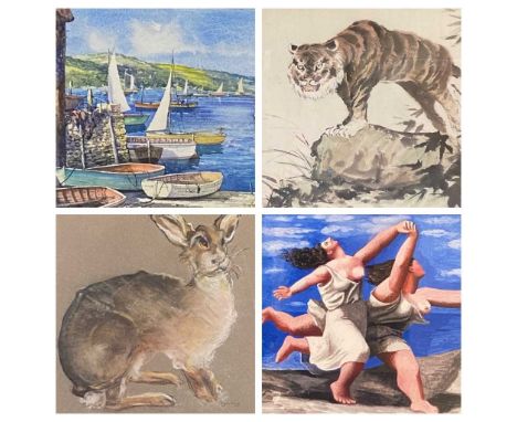 PAINTINGS &amp; PRINTS ASSORTMENT - to include watercolour by NORTHEAST 1963, 25 x 36cms, Chinese print of a tiger, JOYCE KIN