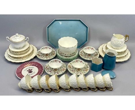 MINTON HADDON HALL - with Victorian gilt and white ceramic teaware, ETC, 15 and 31 pieces respectively