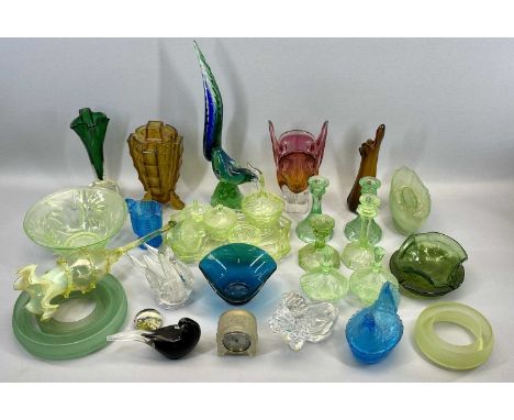 VICTORIAN, ART DECO &amp; LATER GLASSWARE - within 2 boxes, to include a small mantel clock in frosted and moulded glass case