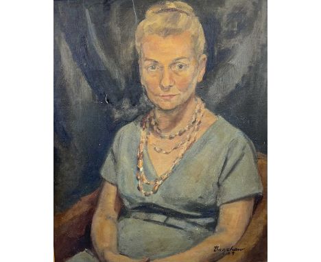BAGSHAW mid-century oil on canvas, signed and dated '59, 60 x 50cms and&nbsp;ANTIQUE PRINT - oval portrait of a lady, 59 x 47