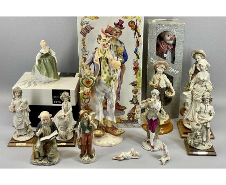 CERAMIC &amp; COMPOSITION COLLECTION OF DECORATIVE FIGURINES - to include a boxed Circus Comes to Town figure of a clown by L