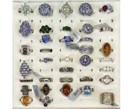 T G G C SEMI-PRECIOUS STONE SET &amp; OTHER DRESS RINGS (37) - most stamped '925' along with some vintage sterling and hallma