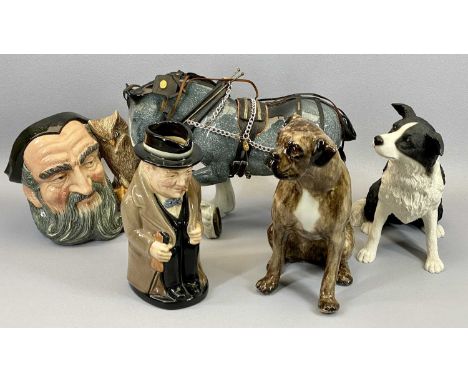 MIXED CERAMICS &amp; COMPOSITION GROUP, 5 ITEMS - to include Royal Doulton character jug Merlin D6529, Royal Doulton Toby jug
