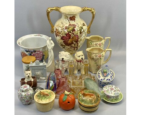 LARGE VINTAGE TWO HANDLED VASE - with a mixed pottery and glassware collection to include two Mary Gregory style decorated Cr