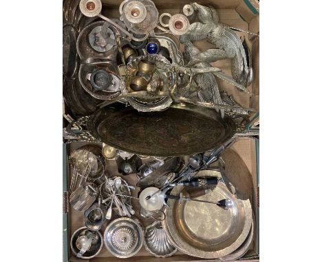EPNS &amp; OTHER METAL WARE - to include an interesting brass bowl, 26cms diameter, white metal cockerel table ornaments, Per