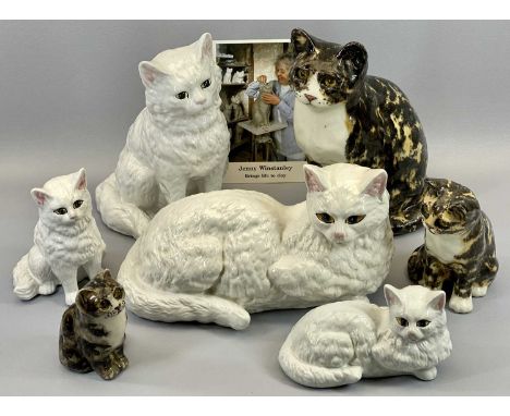 WINSTANLEY &amp; OTHER CERAMIC CATS - three being in mottled colours with glass eyes by Jenny Winstanley, 29.5cms H the talle