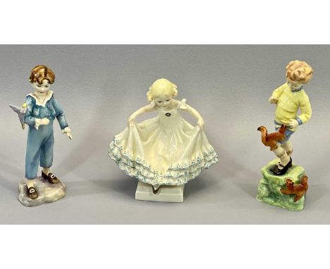 ROYAL WORCESTER CABINET FIGURINES (3) - all modelled by F G Doughty titled '3360 Masquerade', 15cms H, '3417 October', 19cms 