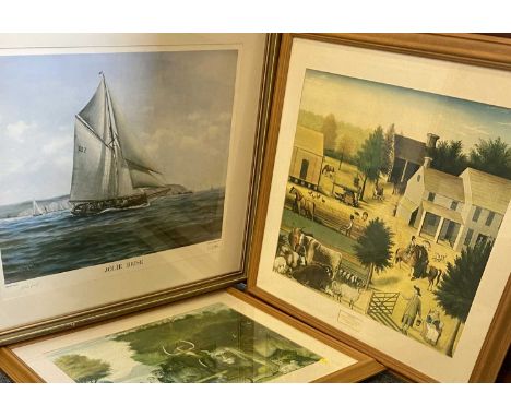 TIMOTHY WELLS artist's proof print - a yacht at sea with land to the background titled 'Jolie Brise', signed in pencil, 52 x 