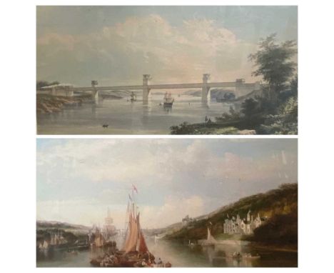 UNSIGNED FINE QUALITY PRINT river scene with boats and chateaus 'To the Banks', 41 x 61cms and a fine engraving of The Tubula