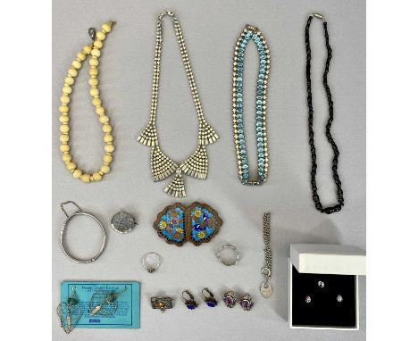 VINTAGE &amp; LATER JEWELLERY GROUP OF SILVER, CLOISONNE, PANDORA CRYSTAL &amp; OTHER ITEMS - lot includes two vintage paste 