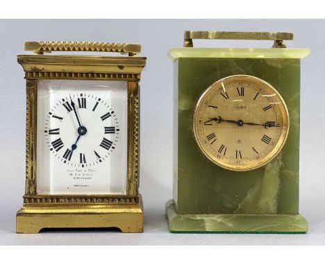 IIMHOF SWISS MADE GREEN ONYX CASED CARRIAGE CLOCK and a French brass example, the dial marked 'Ray Son &amp; Perry, Birmingha