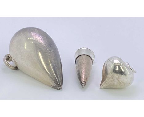 GEORG JENSEN - two lockets - 1. a 925 silver pear shaped locket of plain form, 28grms, 2. a 925 onion shaped pendant of plain