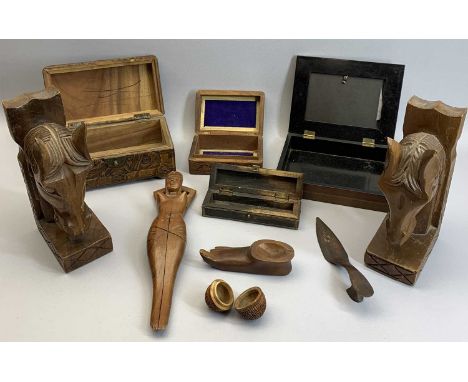 VINTAGE &amp; LATER TREEN COLLECTION - to include a Victorian carved coquille nut egg shape container with written interior i