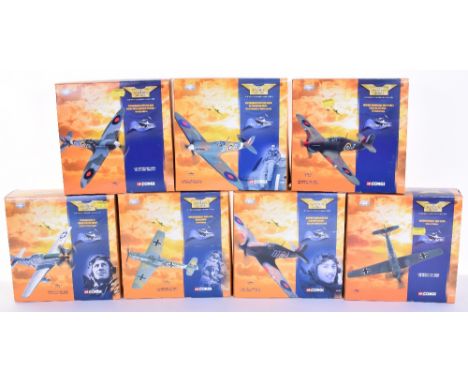 Seven Corgi The Aviation Archive Flying Aces Models,1:72 scale, 49002 Supermarine Spitfire (Bader)-missing stand,  49003 Supe